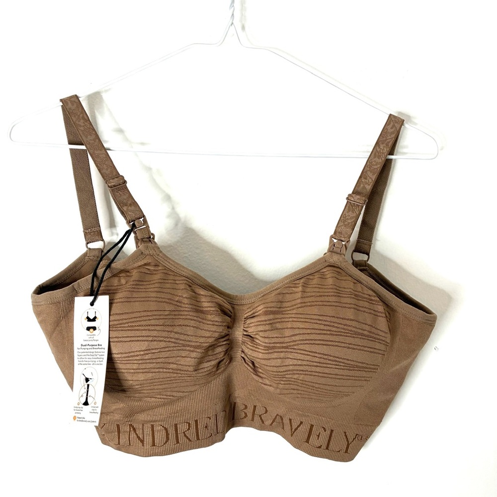 Kindred Bravely Dual-Purpose Nursing & Pumping Bra Taupe Brown Stripe NWT